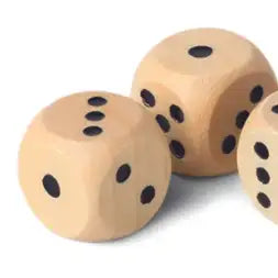 Three wooden dice with black dots on a white background