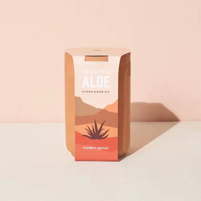 Aloe vera hydro grow kit packaging with 'Modern Sprout' branding on a light pink background.