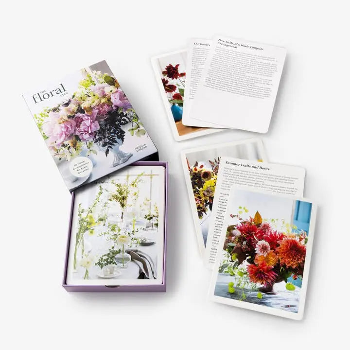 Floral design books and materials on a white background