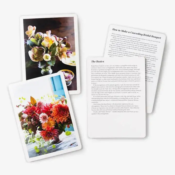 Floral arrangement booklets with images of flowers and text on a white background