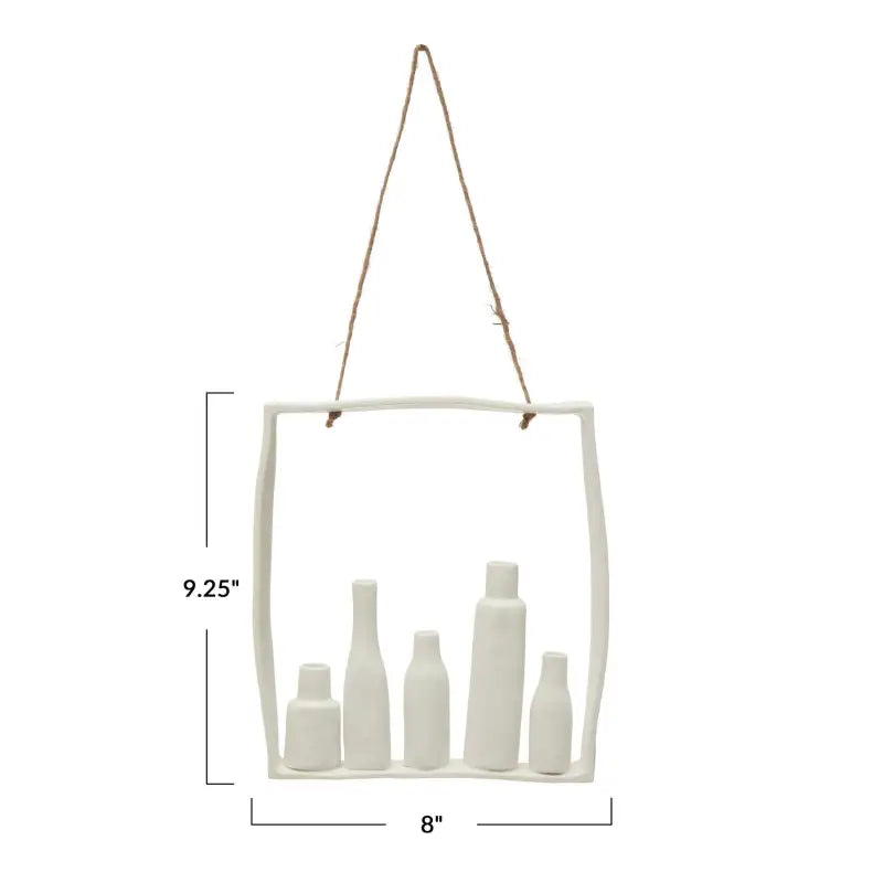 White ceramic bottle display with measurement details on a white background