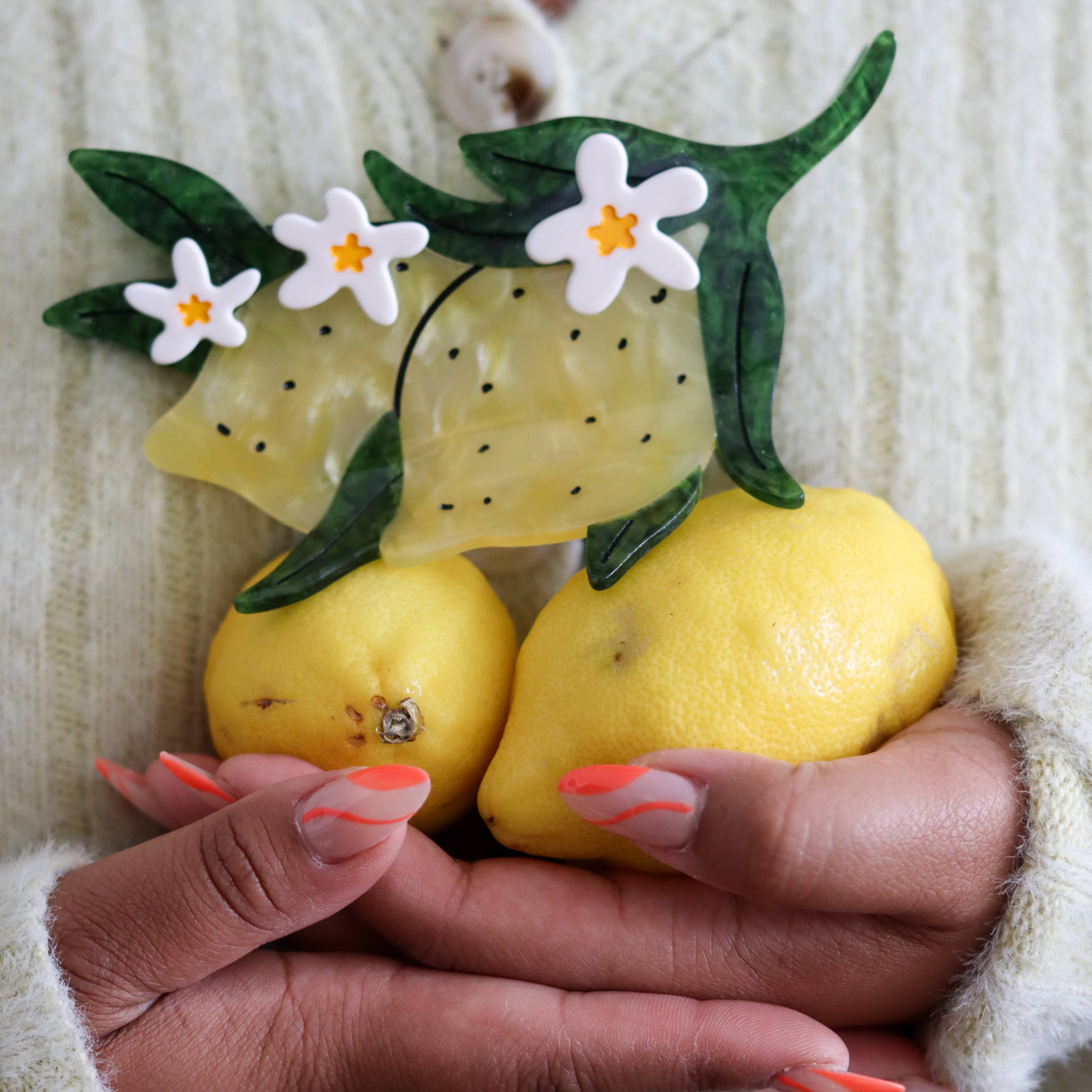 XL Lemon and Flowers Hair Claw Clip | Cute Hair Accessory