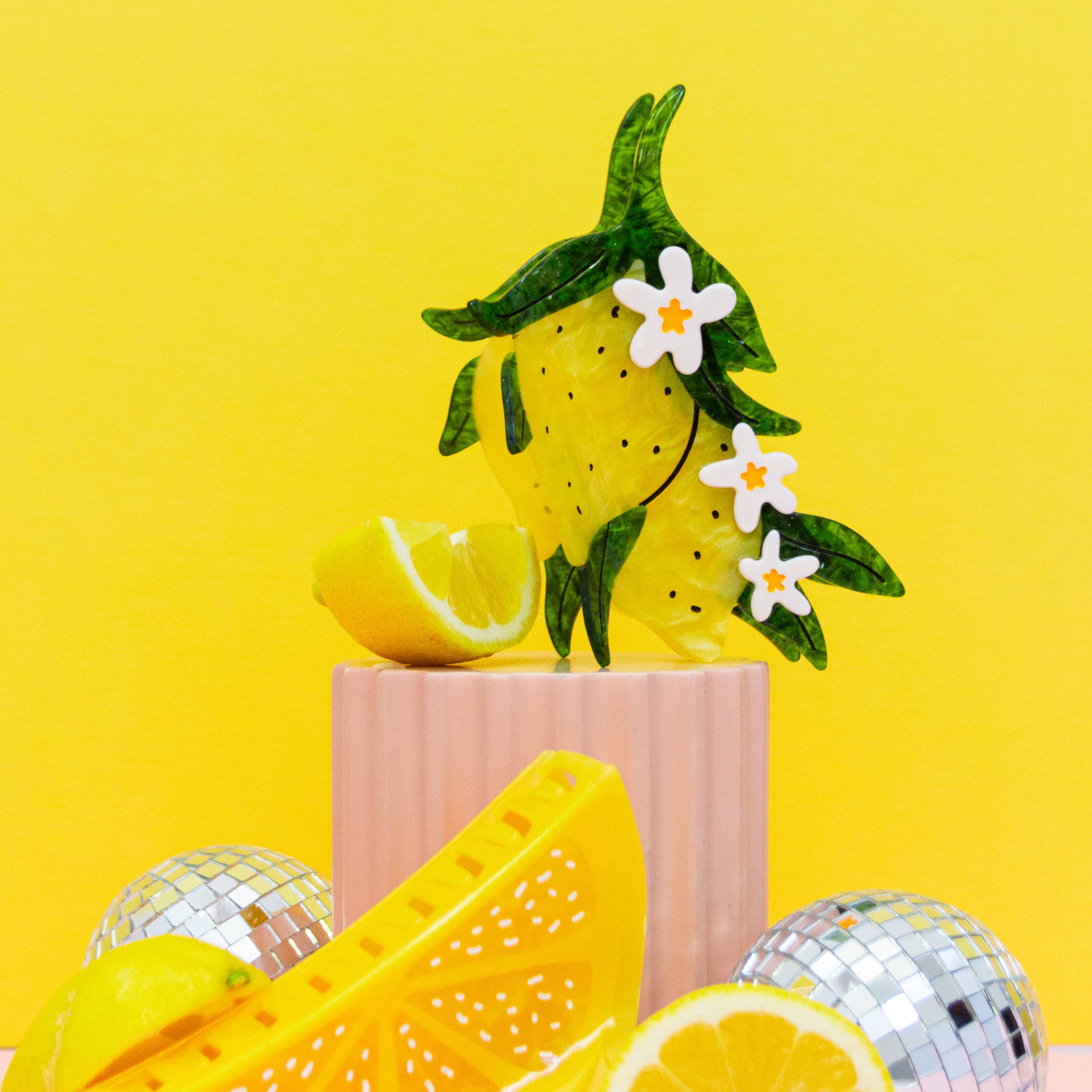 XL Lemon and Flowers Hair Claw Clip | Cute Hair Accessory