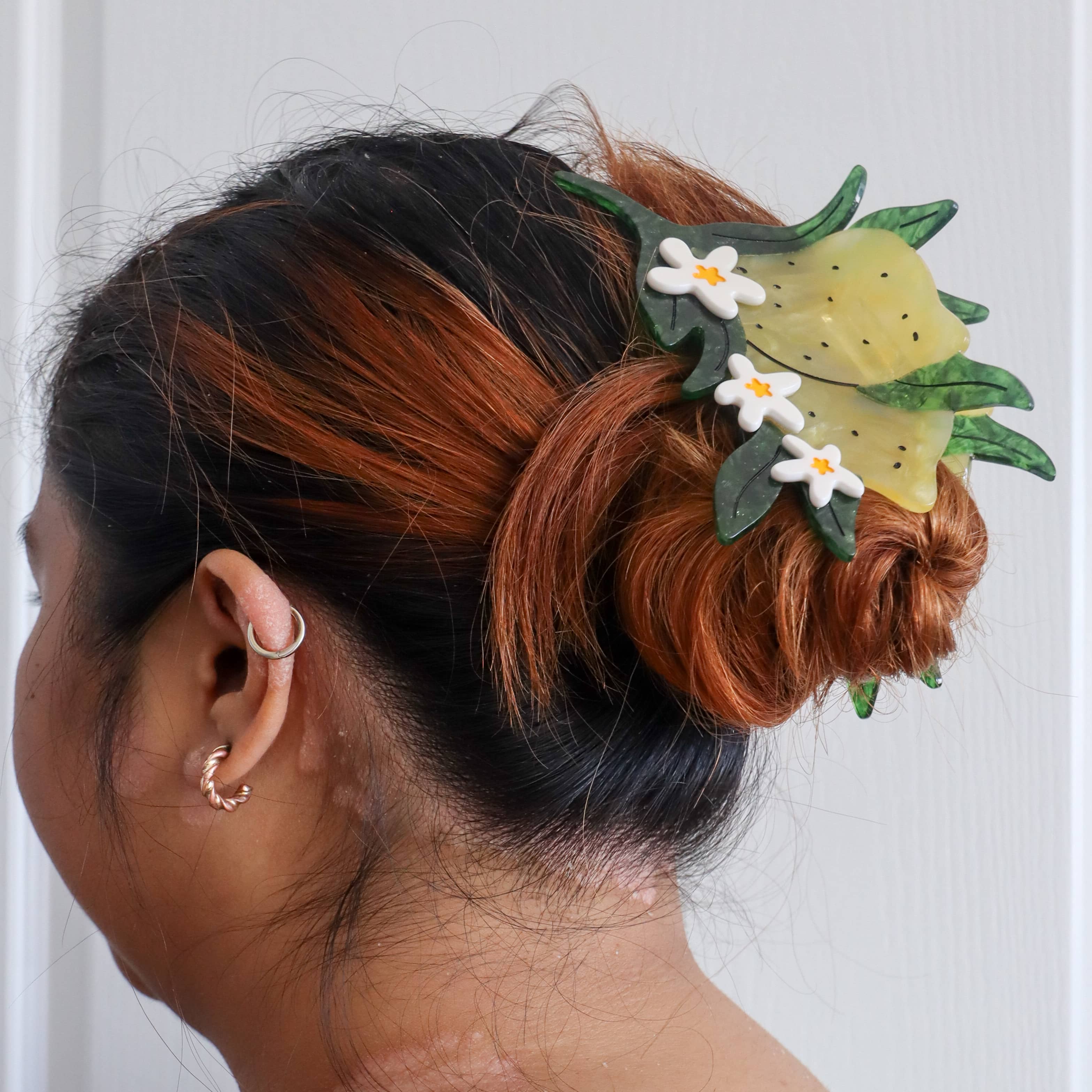 XL Lemon and Flowers Hair Claw Clip | Cute Hair Accessory
