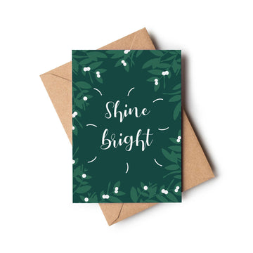 Shine Bright Green & White Mistletoe Floral Holiday Card