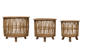 Woven Bamboo Footed Basket