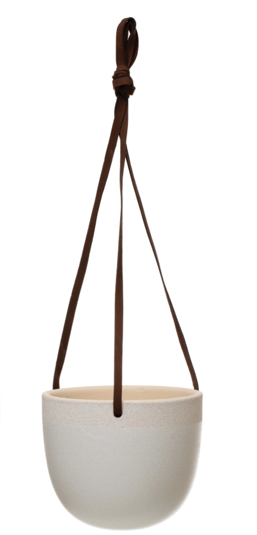 Terracotta Planter with Leather Hanger
